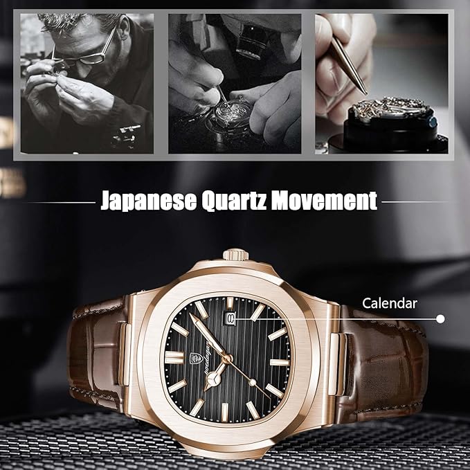 Men’s Elegant Leather Strap Dress Watch | Quartz Date Display