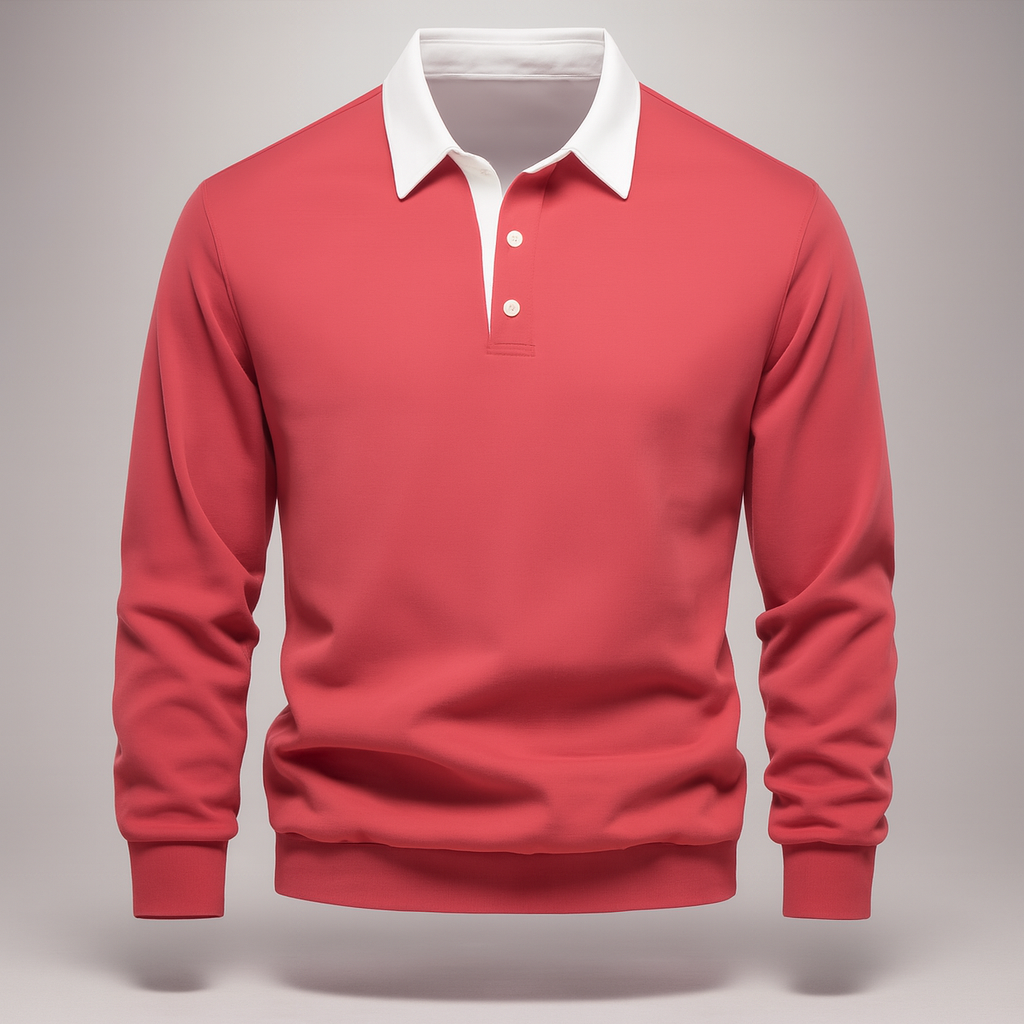 Men’s Smart Casual Polo Shirt | Long Sleeve Button Up Top