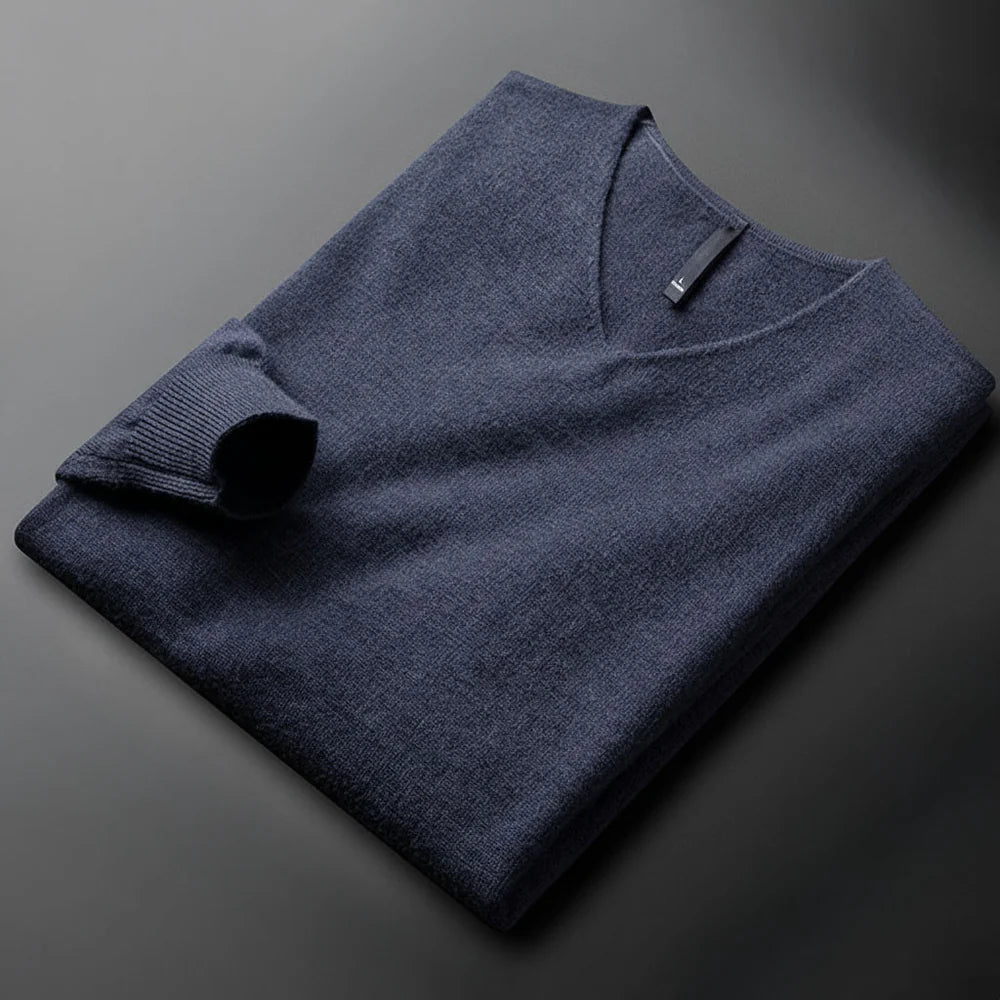 Men's Merino Wool Cashmere V-Neck Sweater Classic Style 12
