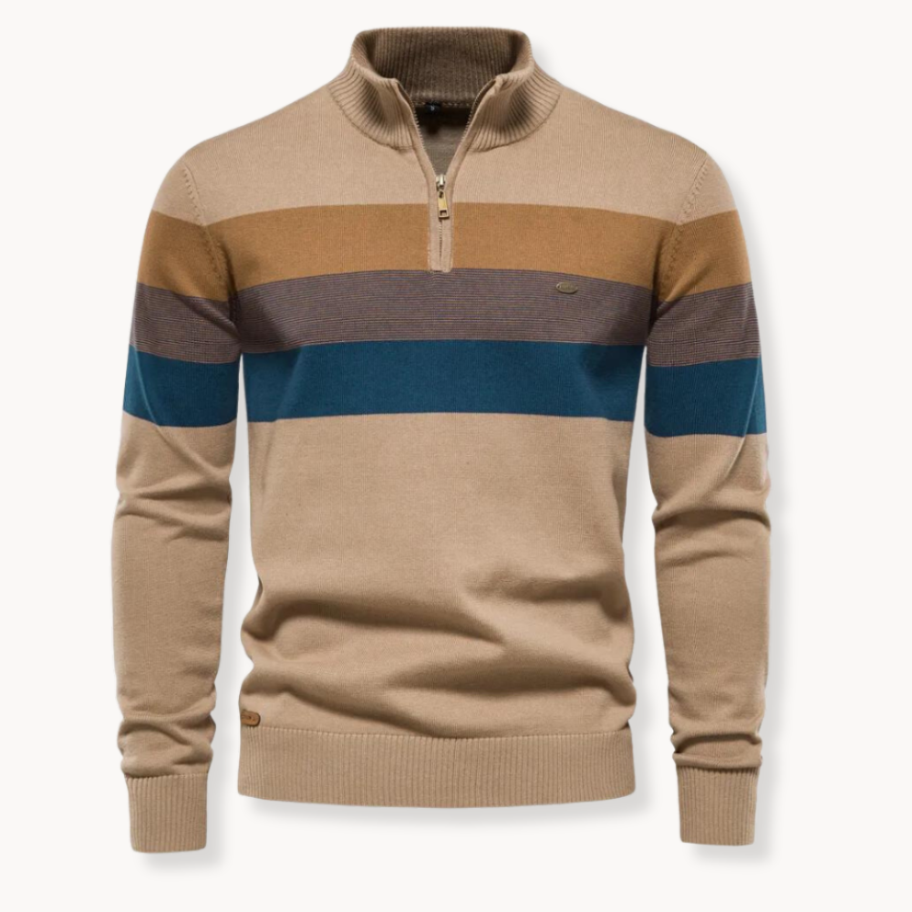 Men's Striped Quarter Zip Sweater - Long Sleeve Pullover