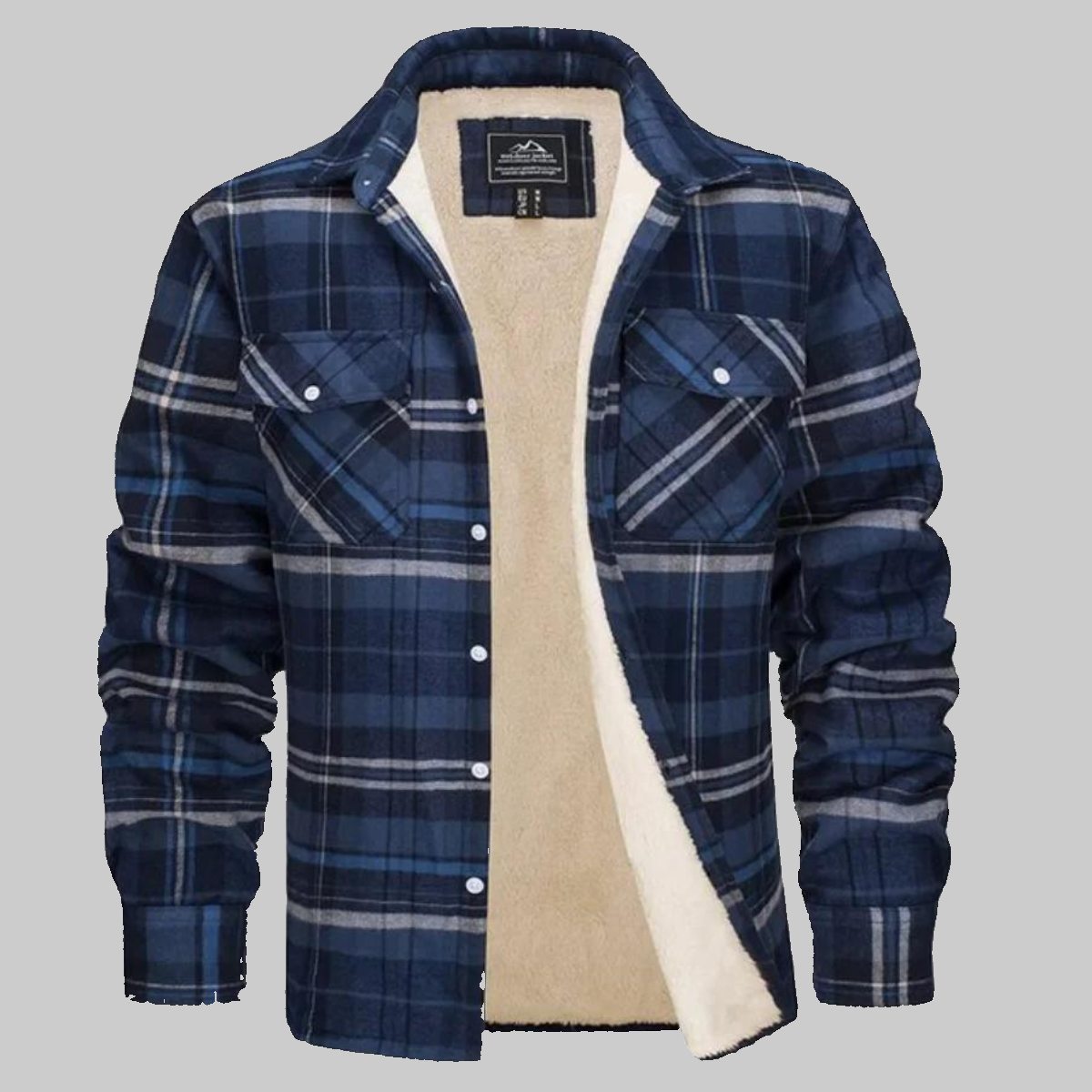 Men's Winter Jacket Fleece-Lined Checked Coat Warm Outerwear 17