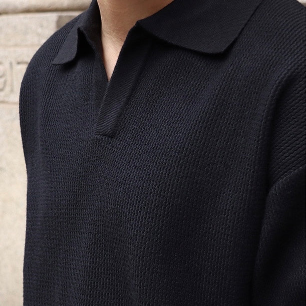 Men's Textured Knit Polo Jumper | Long Sleeve Smart Casual Fit