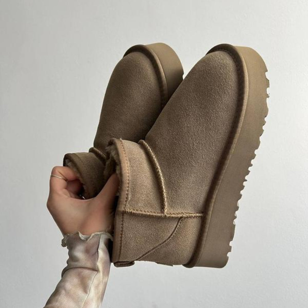 Women's Beige Platform Ankle Boots Cozy Fur Lining Winter Style 3