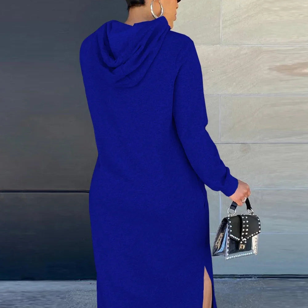 Women's Casual Long Hoodie Dress - Streetwear Relaxed Maxi