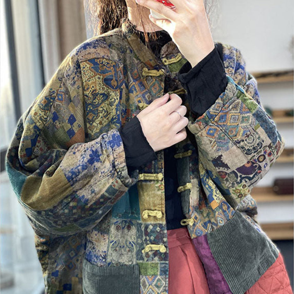 Women's Coats Vintage Long Sleeve Pockets Button Print 6