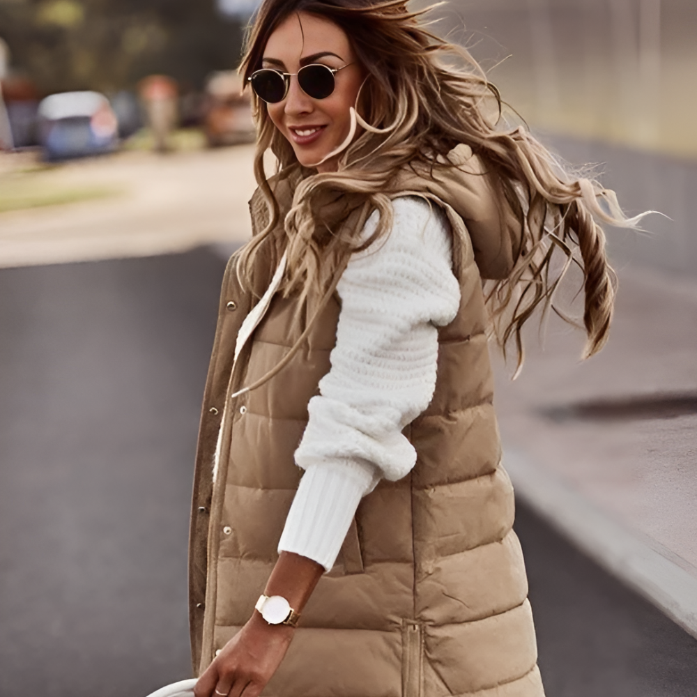 Women's Knee-Length Quilted Vest Stylish Warmth 6