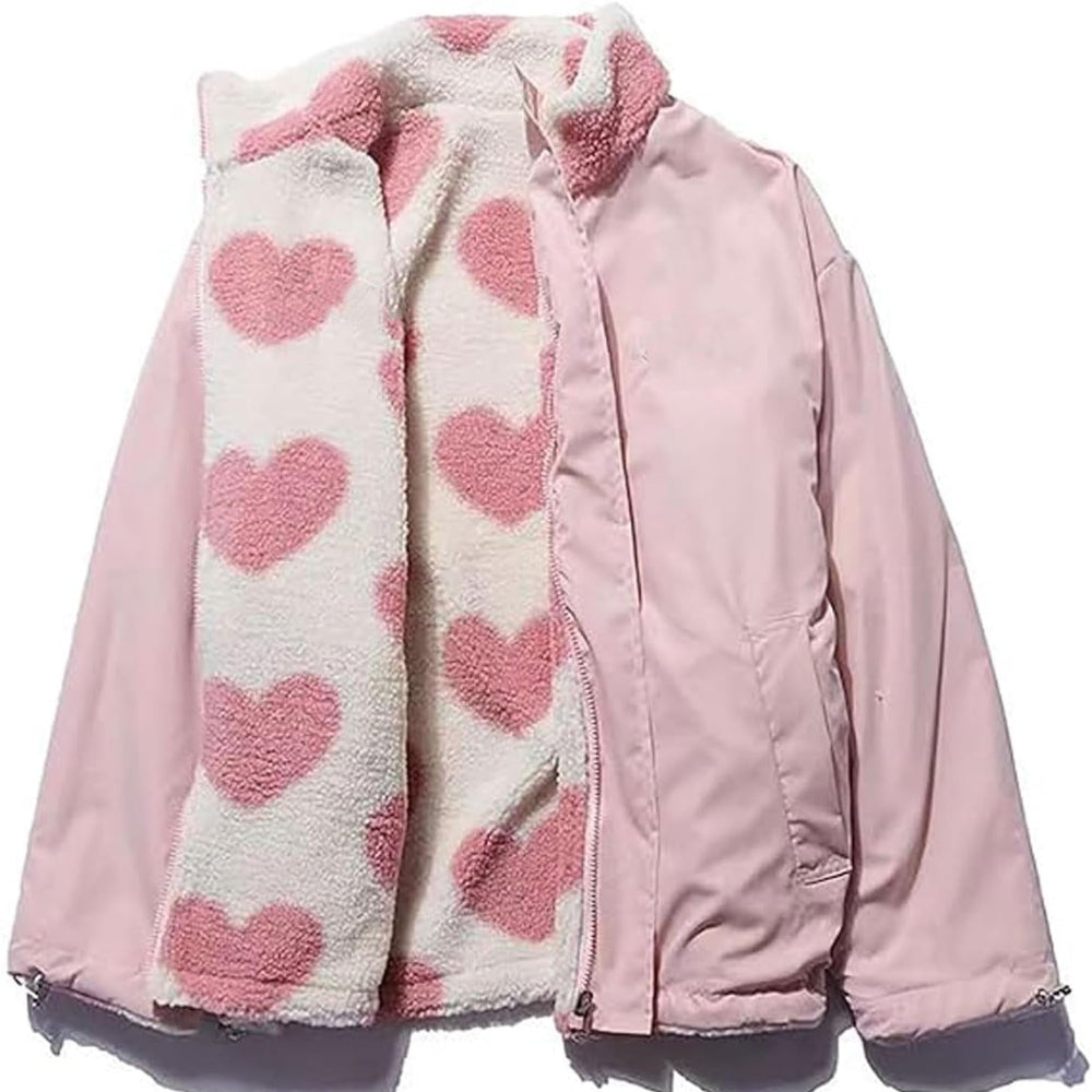 Women's Reversible Heart Sherpa Jacket Stylish Outerwear 10