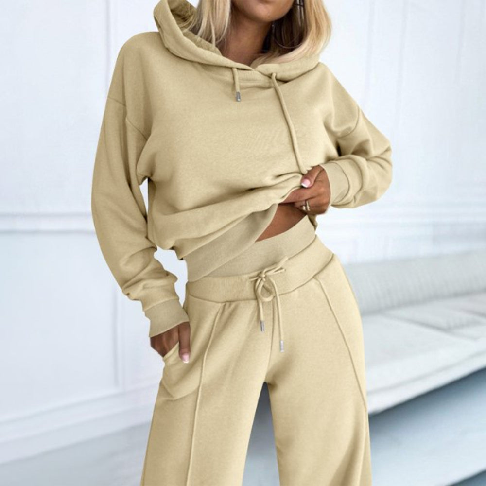 Women's Tracksuit Set Cropped Hoodie Wide-Leg Trousers Style 12