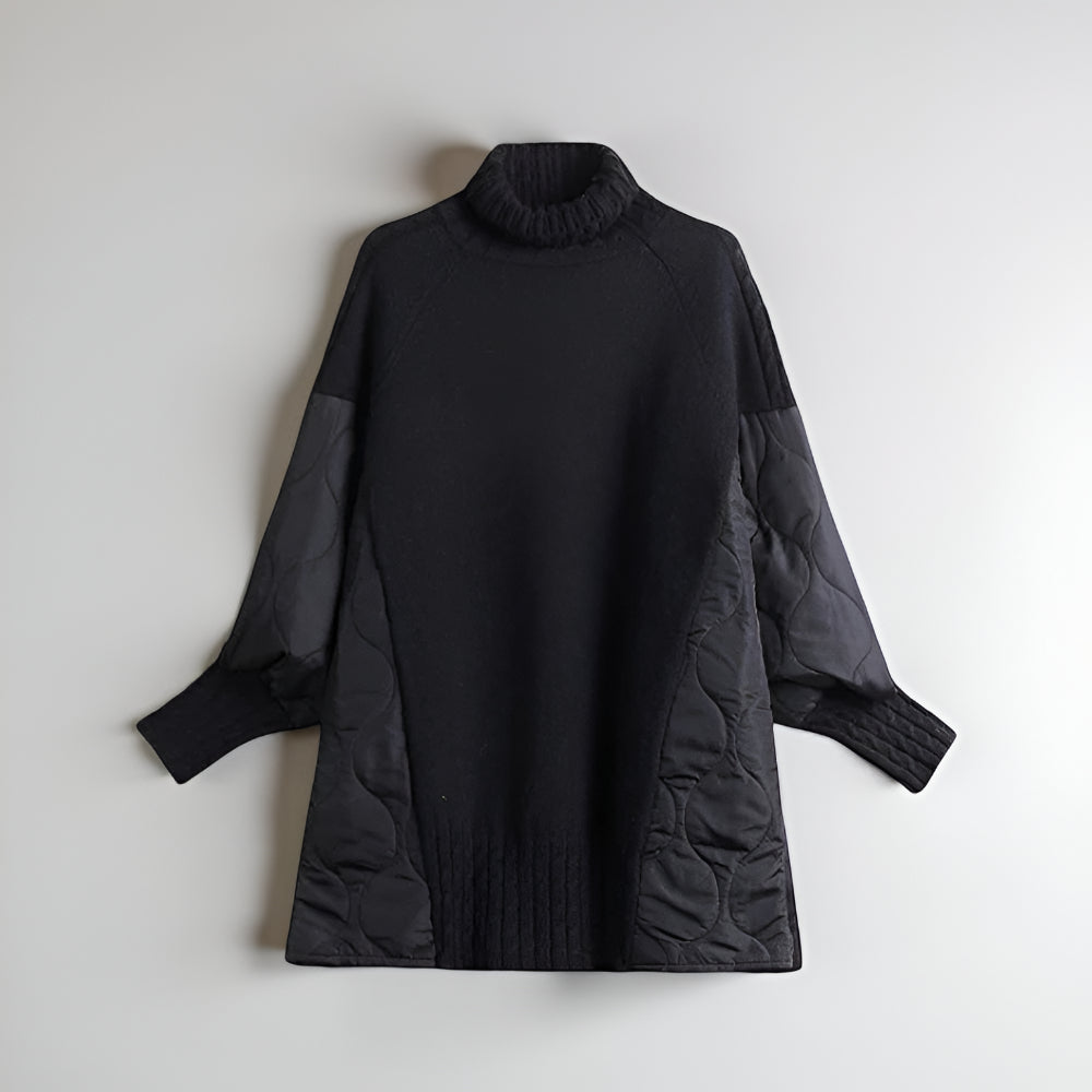 Womens Oversized Turtleneck Sweater – Quilted Sleeves