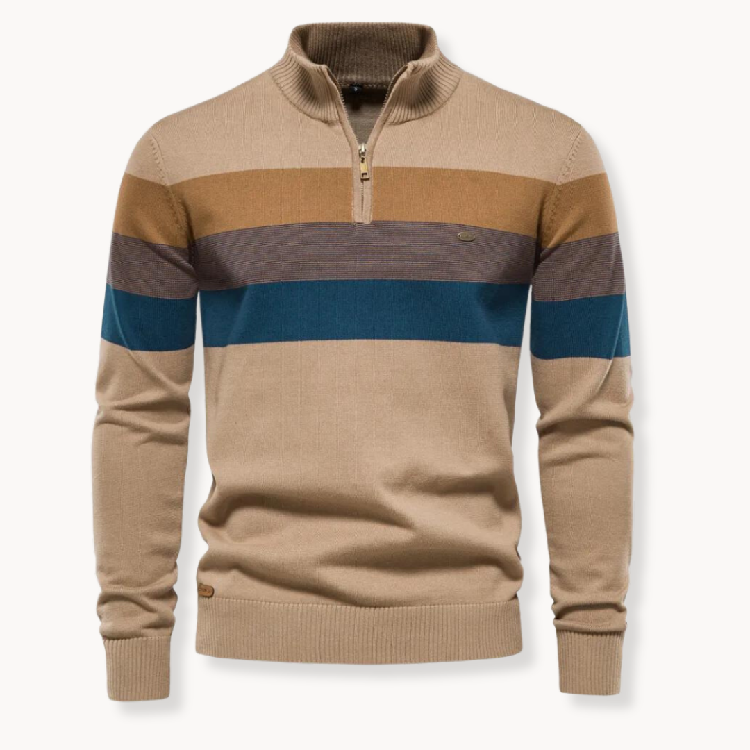 Men's Striped Knit Sweater | Quarter Zip Jumper