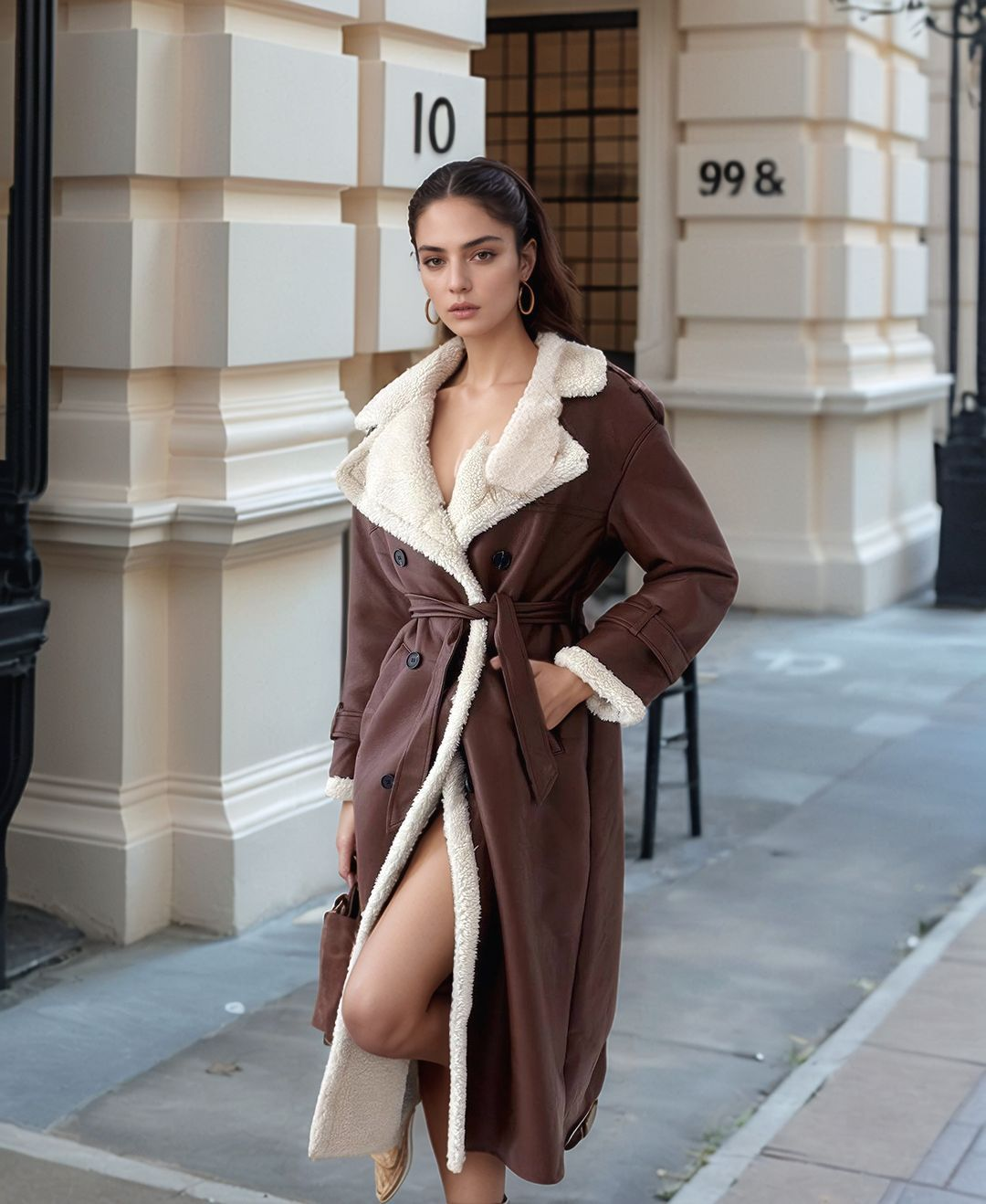 Women's Classic Long Fleece Lined Coat Teddy Collar Warm