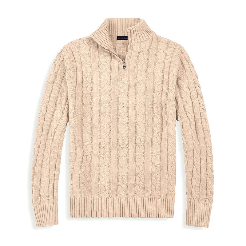 Men's Cable Knit Sweater | Half Zip Jumper
