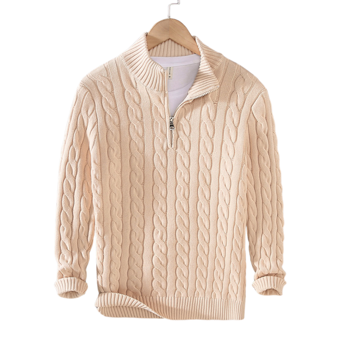 Men's Half Zip Knit Sweater | Classic Cable Jumper