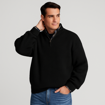 Men's Ribbed Knit Half Zip Jumper | Warm Long Sleeve Pullover