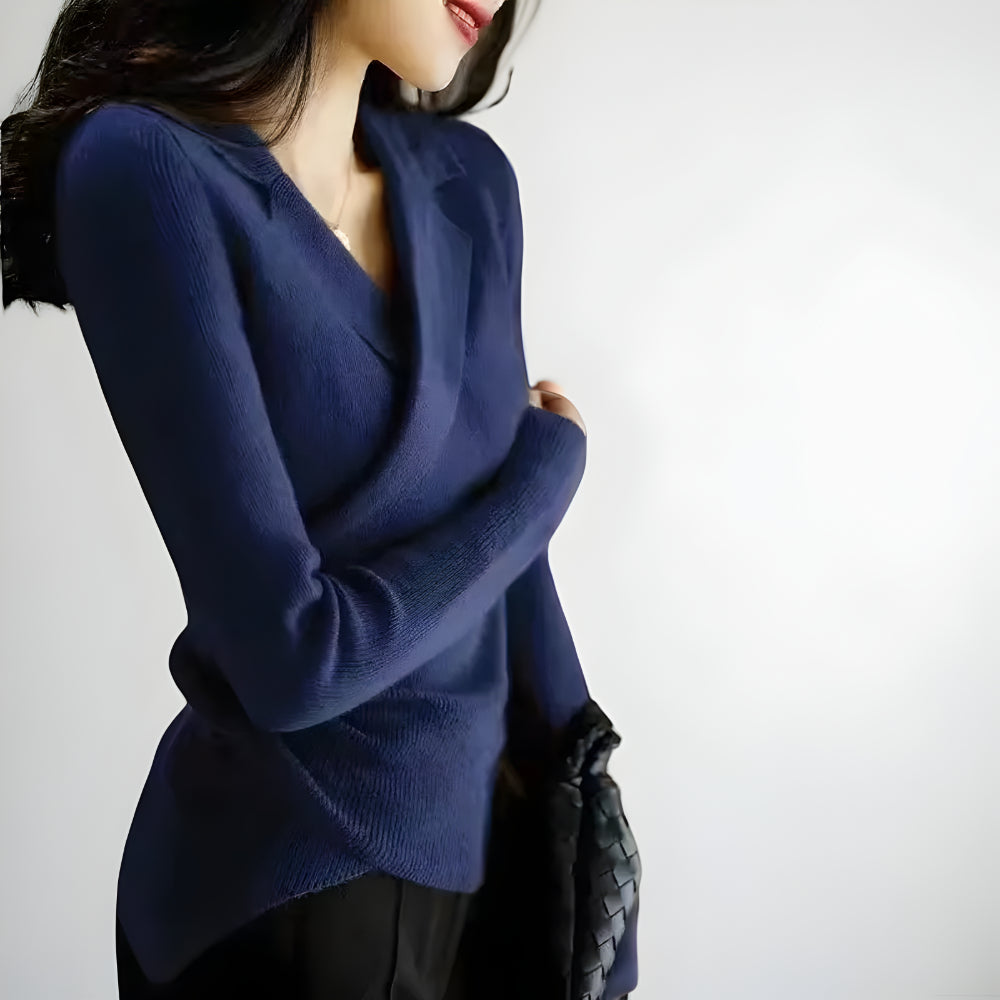 Women Slim Fit Knit Sweater – Long Sleeve V Neck
