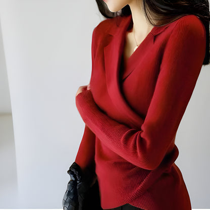 Women Slim Fit Knit Sweater – Long Sleeve V Neck
