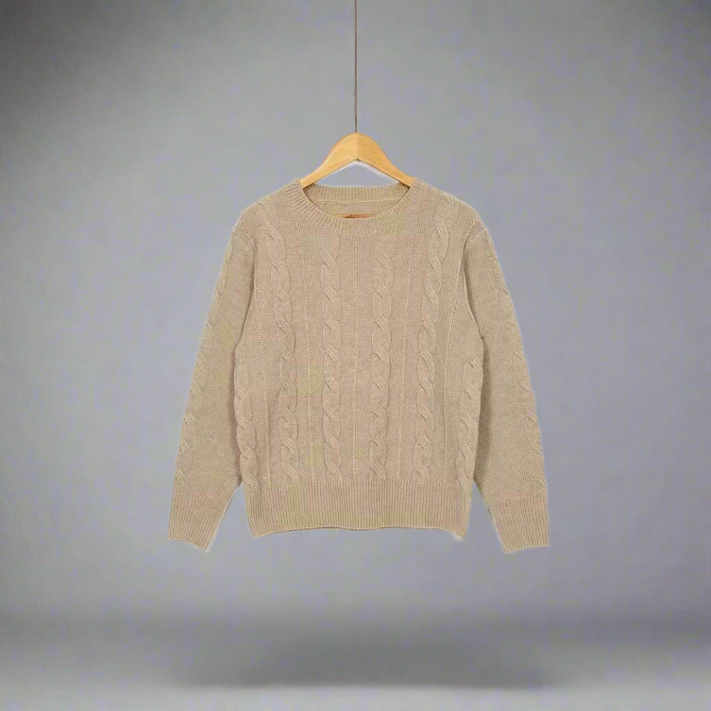 Women Oversized Cable Knit Jumper | Chunky Crew Neck Long Sleeve