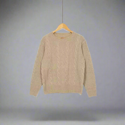 Women Oversized Cable Knit Jumper | Chunky Crew Neck Long Sleeve