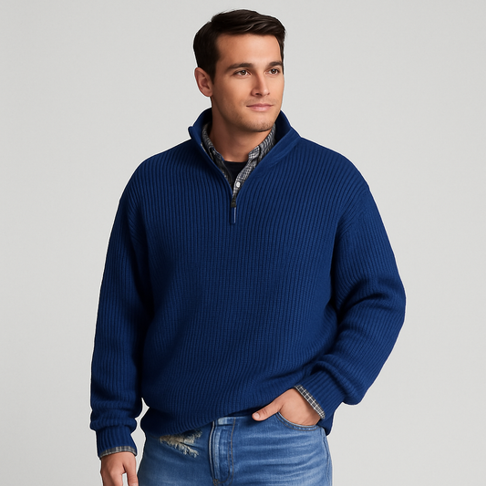 Men's Ribbed Knit Half Zip Jumper | Warm Long Sleeve Pullover