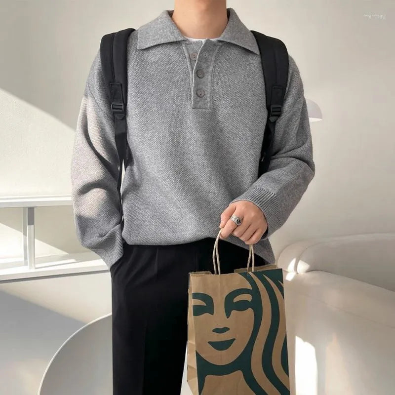 Men’s Casual Knit Polo Sweater | Long Sleeve Ribbed Jumper