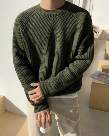 Men's Ribbed Knit Crew Neck Jumper | Warm Oversized Pullover