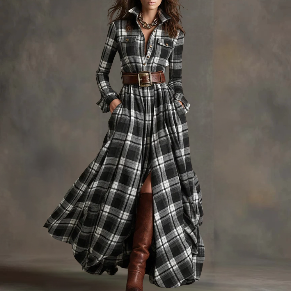 Women's Leopard Print Velvet Colorblock Lapel Long Overcoat