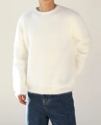Men's Fuzzy Knit Crew Neck Jumper | Soft Warm Oversized Fit