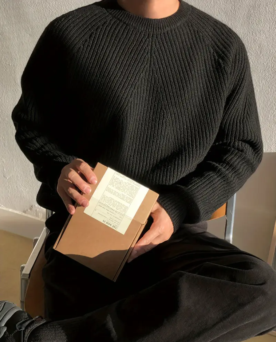 Men's Ribbed Knit Crew Neck Jumper | Warm Oversized Pullover