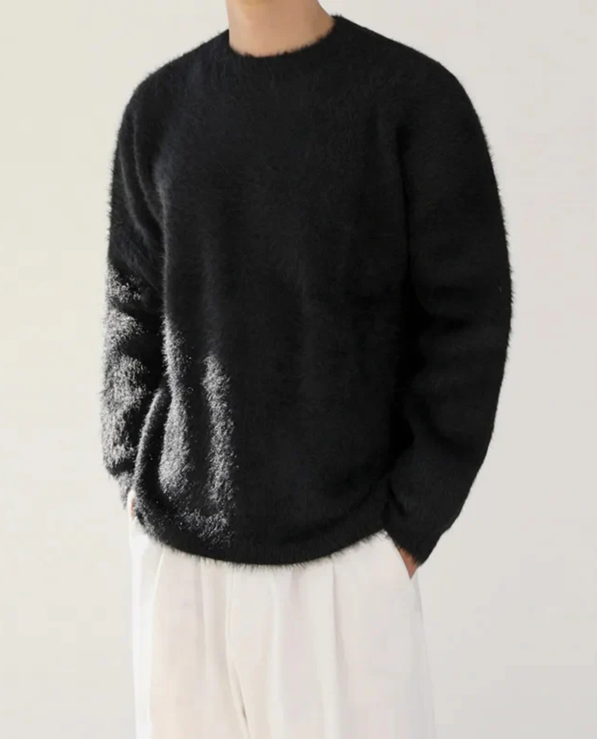 Men's Fuzzy Knit Crew Neck Jumper | Soft Warm Oversized Fit