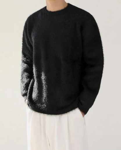 Men's Fuzzy Knit Crew Neck Jumper | Soft Warm Oversized Fit