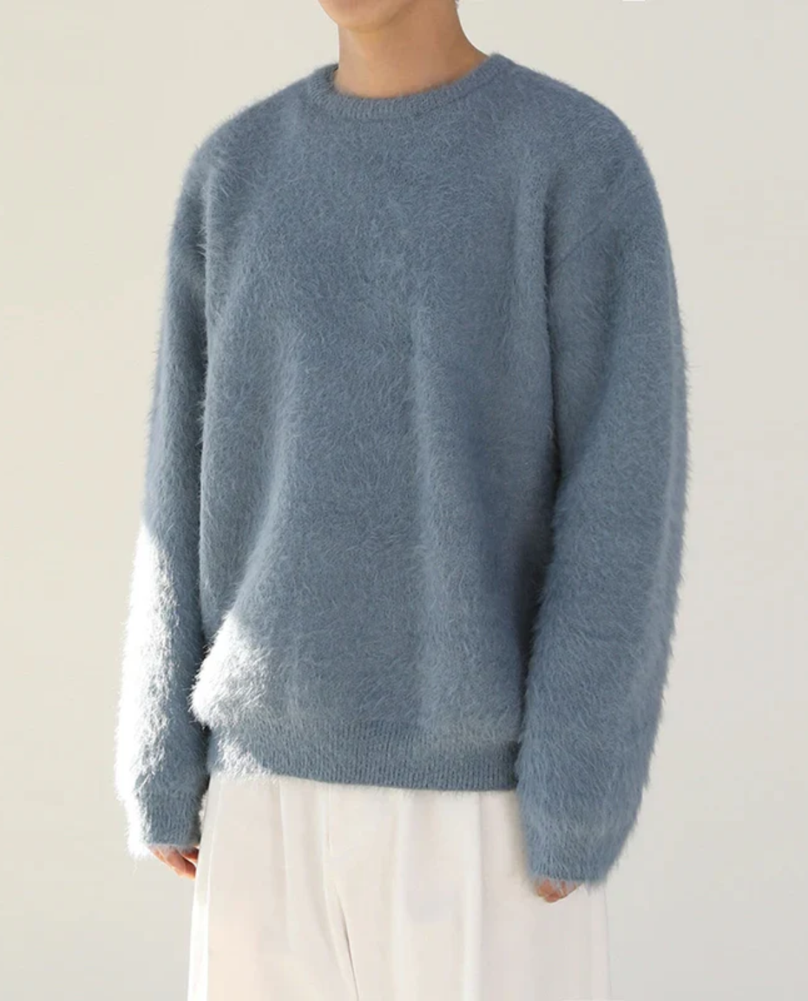 Men's Fuzzy Knit Crew Neck Jumper | Soft Warm Oversized Fit