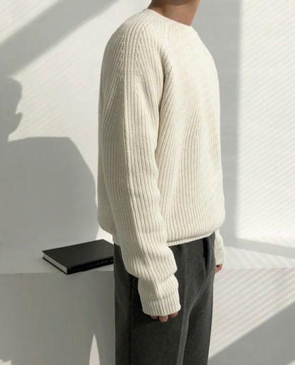 Men's Ribbed Knit Crew Neck Jumper | Warm Oversized Pullover