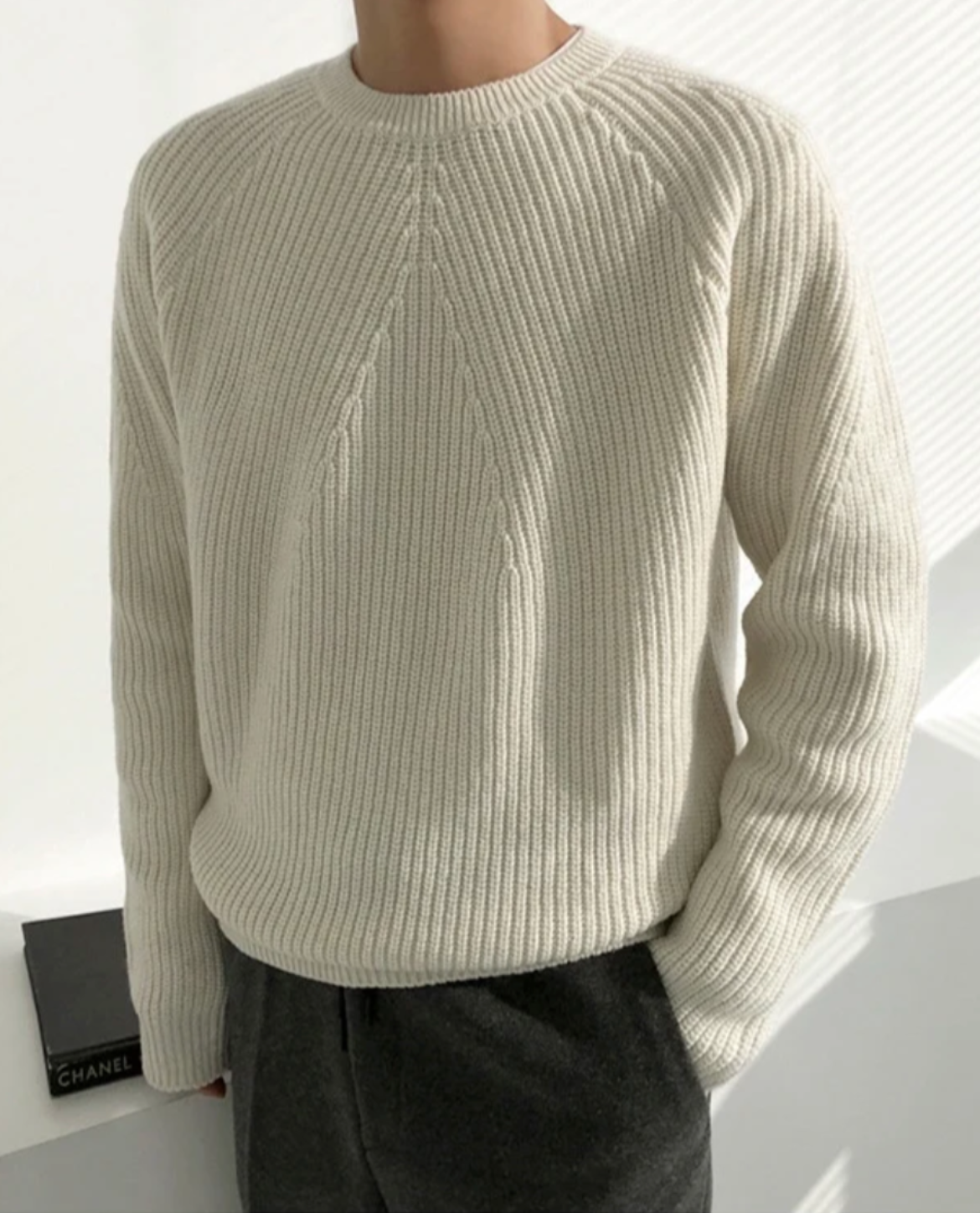 Men's Ribbed Knit Crew Neck Jumper | Warm Oversized Pullover