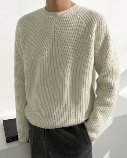 Men's Ribbed Knit Crew Neck Jumper | Warm Oversized Pullover