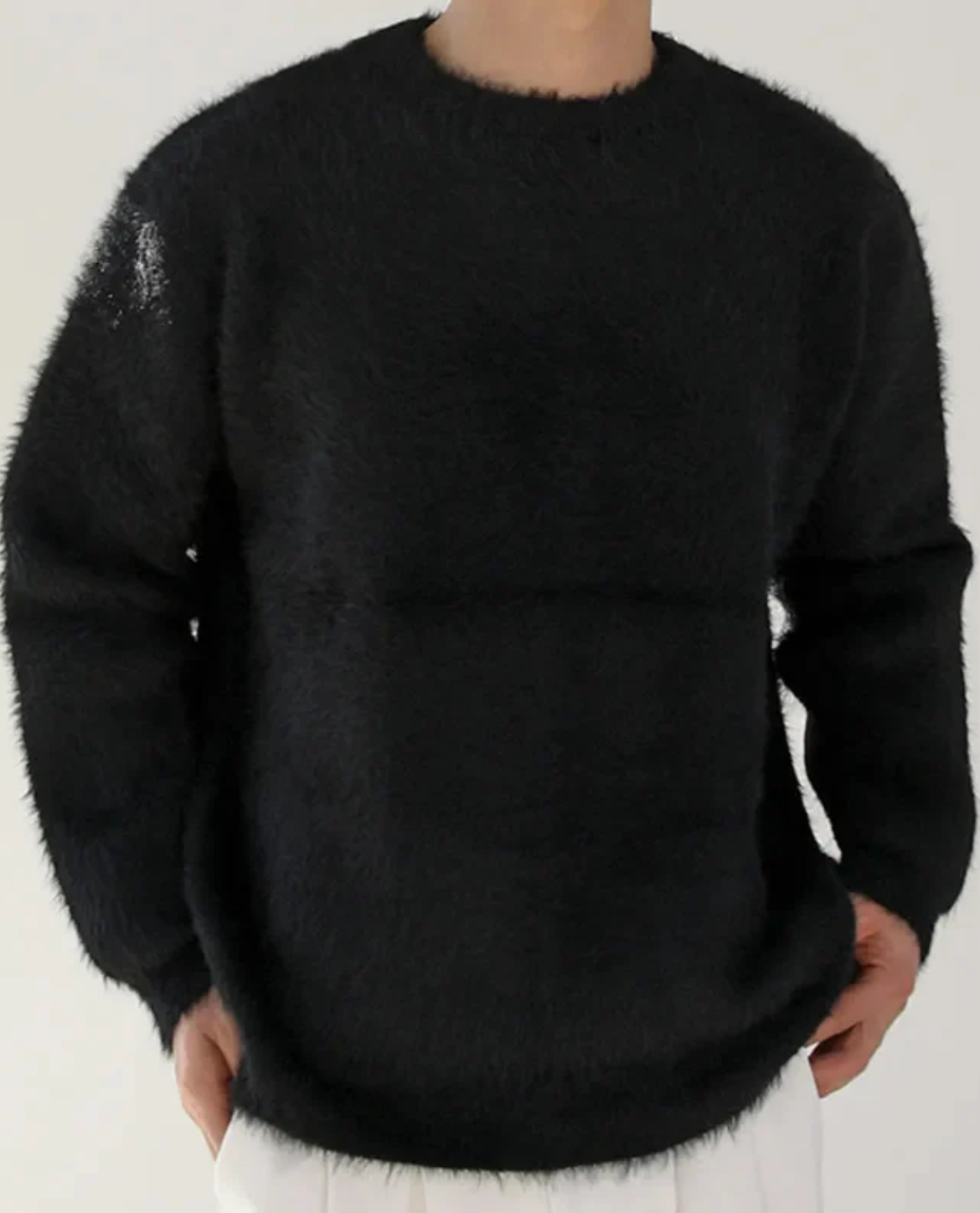Men's Fuzzy Knit Crew Neck Jumper | Soft Warm Oversized Fit