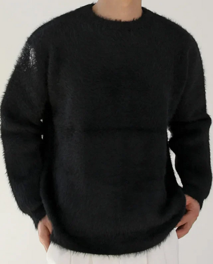 Men's Fuzzy Knit Crew Neck Jumper | Soft Warm Oversized Fit
