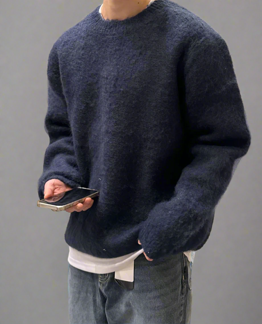 Men's Oversized Fuzzy Knit Jumper | Warm Soft Pullover
