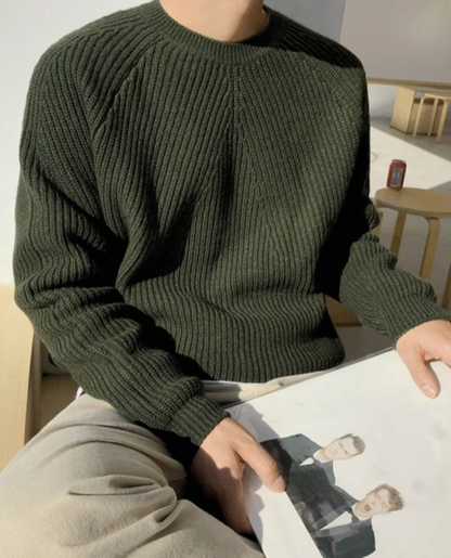 Men's Ribbed Knit Crew Neck Jumper | Warm Oversized Pullover