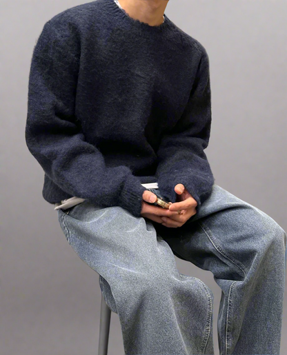 Men's Oversized Fuzzy Knit Jumper | Warm Soft Pullover