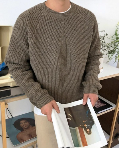 Men's Ribbed Knit Crew Neck Jumper | Warm Oversized Pullover