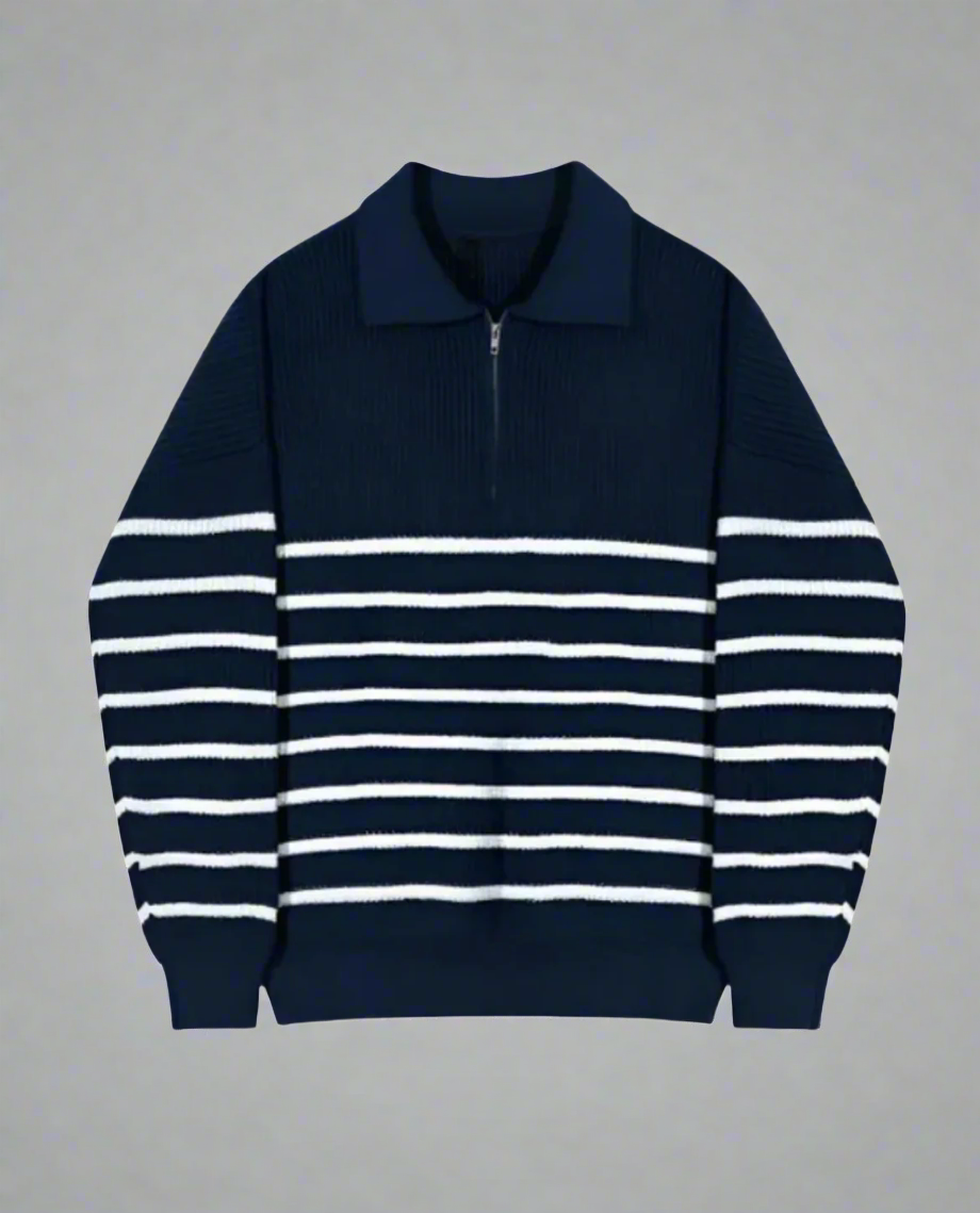 Men's Ribbed Knit Half Zip Jumper | Striped Long Sleeve