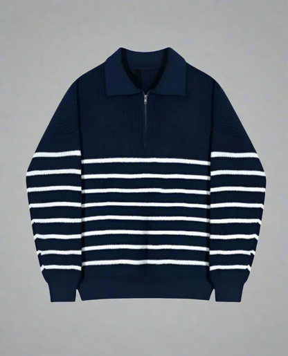 Men's Ribbed Knit Half Zip Jumper | Striped Long Sleeve
