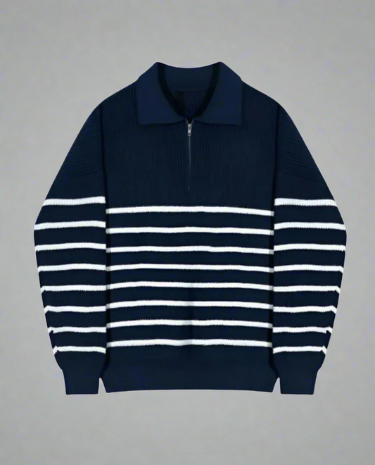 Men's Ribbed Knit Half Zip Jumper | Striped Long Sleeve