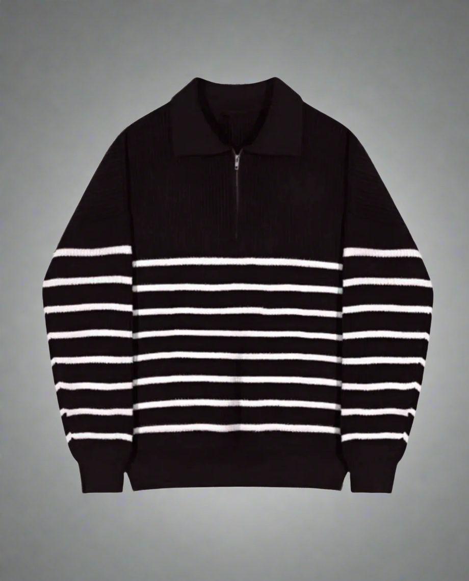 Men's Ribbed Knit Half Zip Jumper | Striped Long Sleeve