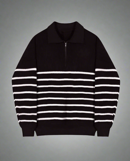 Men's Ribbed Knit Half Zip Jumper | Striped Long Sleeve