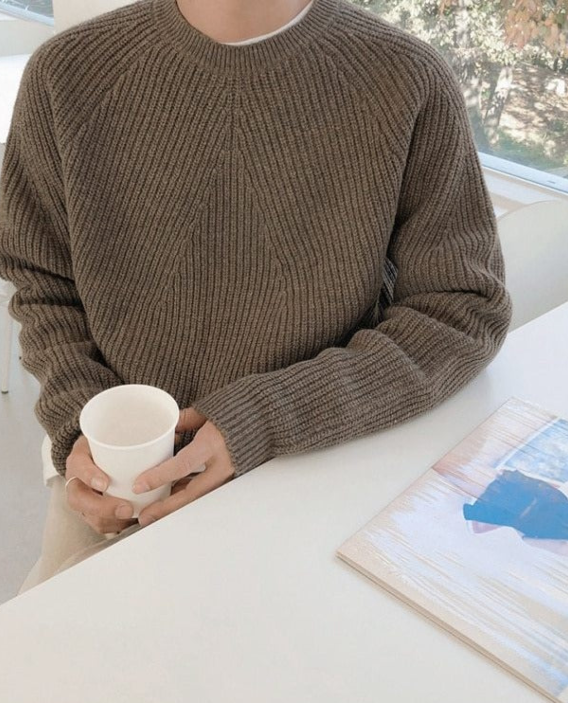 Men's Ribbed Knit Crew Neck Jumper | Warm Oversized Pullover