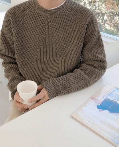 Men's Ribbed Knit Crew Neck Jumper | Warm Oversized Pullover