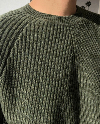 Men's Ribbed Knit Crew Neck Jumper | Warm Oversized Pullover