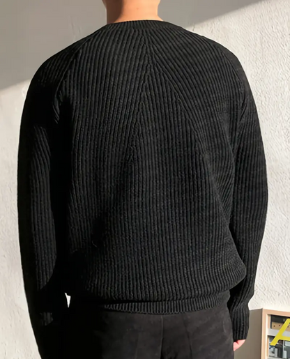 Men's Ribbed Knit Crew Neck Jumper | Warm Oversized Pullover