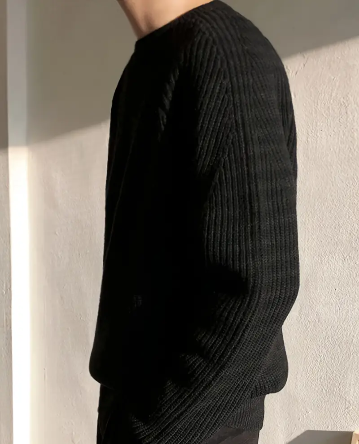 Men's Ribbed Knit Crew Neck Jumper | Warm Oversized Pullover